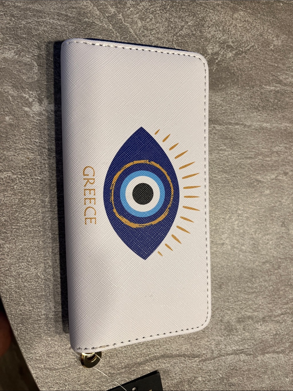 Greece Evil Eye Zip Wallet - White and Blue